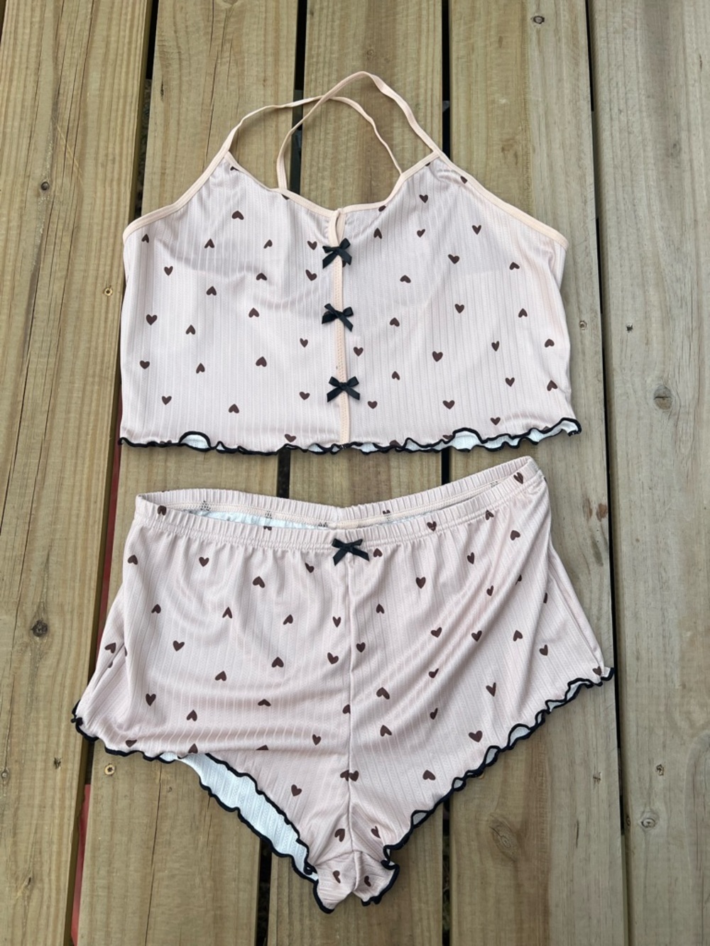 Women's Pink Heart Print Sleep Set - Bralette & Shorts